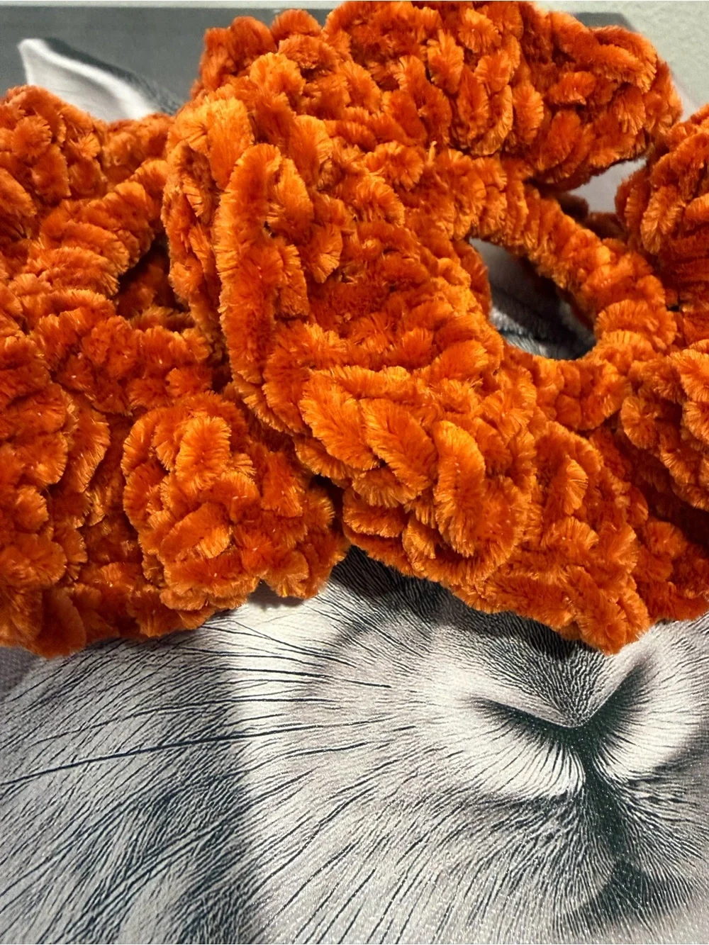 Handmade Crochet Burnt Orange Velvet Scrunchie | Fall Hair Accessory Set of 2